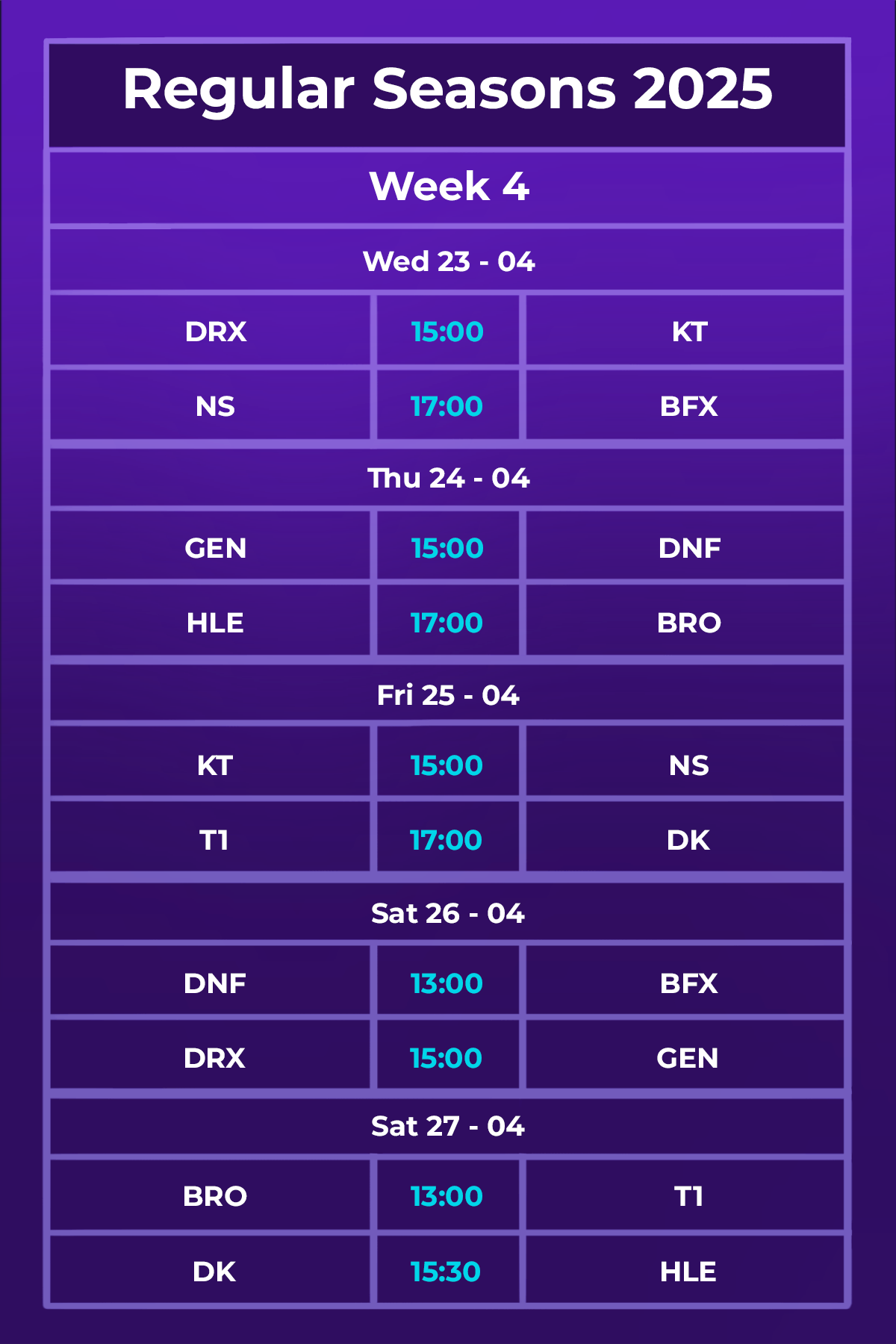 The latest Regular Seasons 2025 schedule