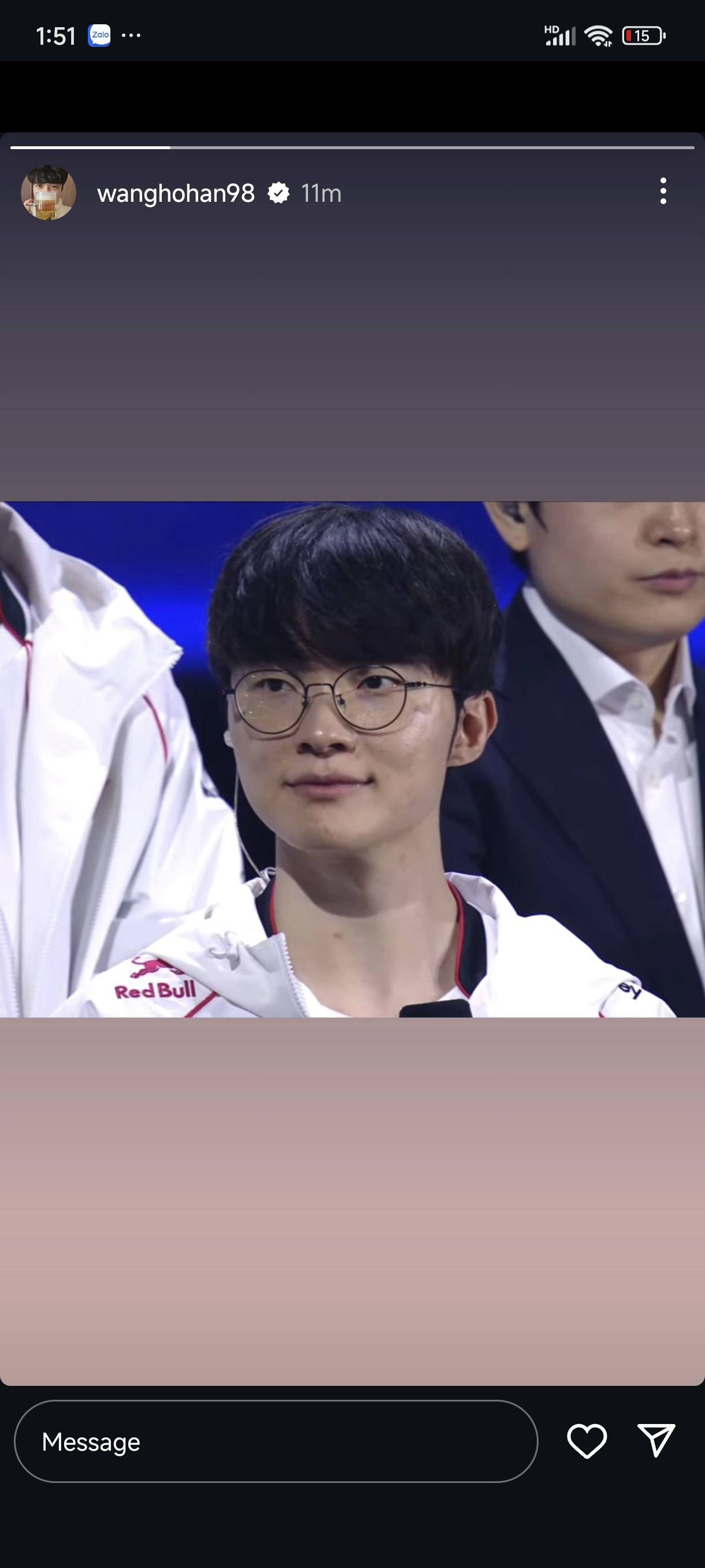 He posted Faker picture on Story after T1 has just won