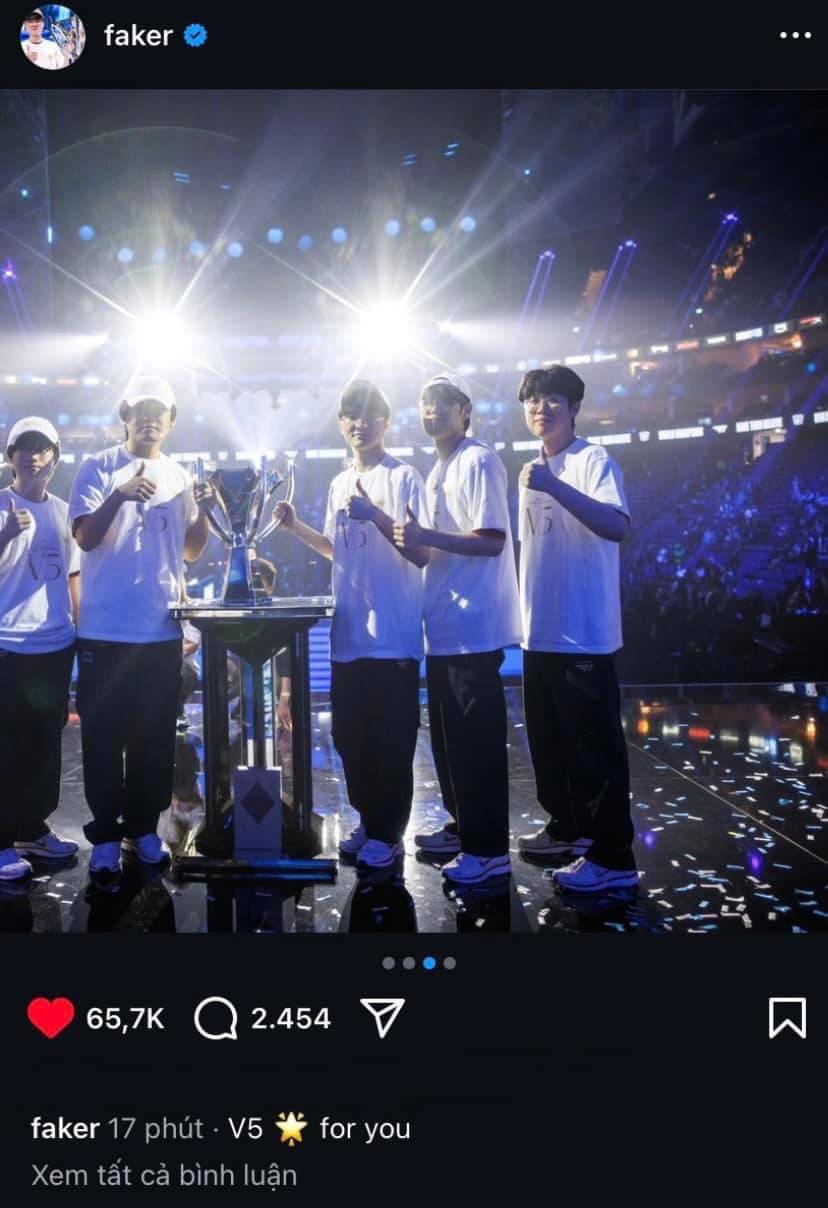 The controversial photo when Faker posted a series of photos of World Championship 2024 to Instagram when Rekkles was cropped by crop.
