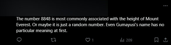 There are fans explaining the number 8848 is the height of Mount Everest and it can also be a random number because the original nickname Gumayusi itself does not make sense.