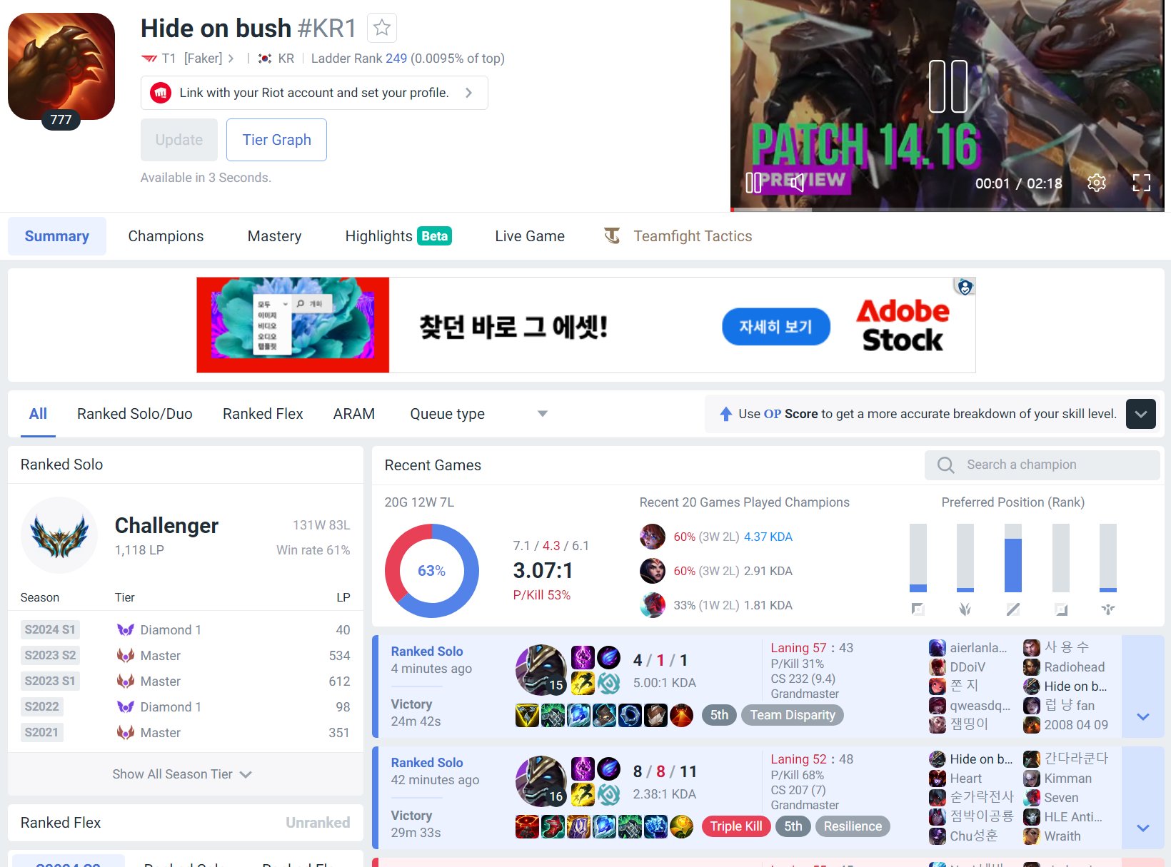 The audience discovered that Faker used Nasus in some recent single rankings