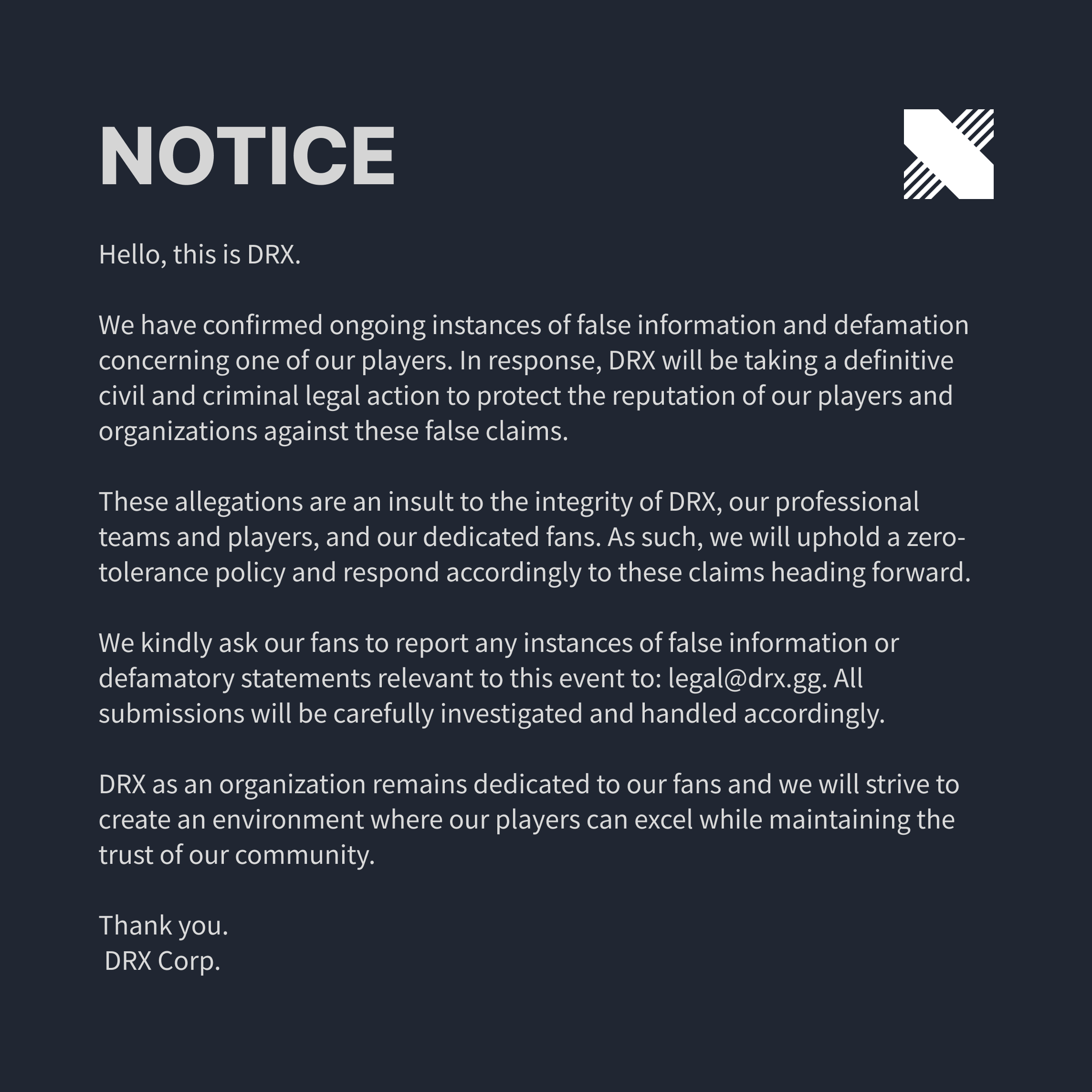The DRX team must deny all the unfounded rumors towards their players