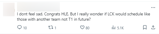 I don't feel sad anymore. Congratulations HLE. But I wonder if LCK will schedule like this team in the future if there is no T1?