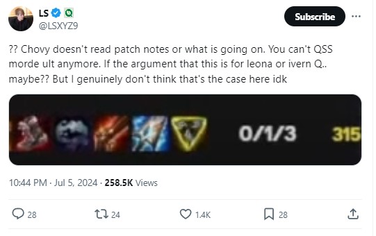 LS also has to wonder if ChoVy does not understand the update or problem. Because algorithms do not solve Mordekaiser's ultimate. So LS guess that it is possible to deal with Leona or Ivern