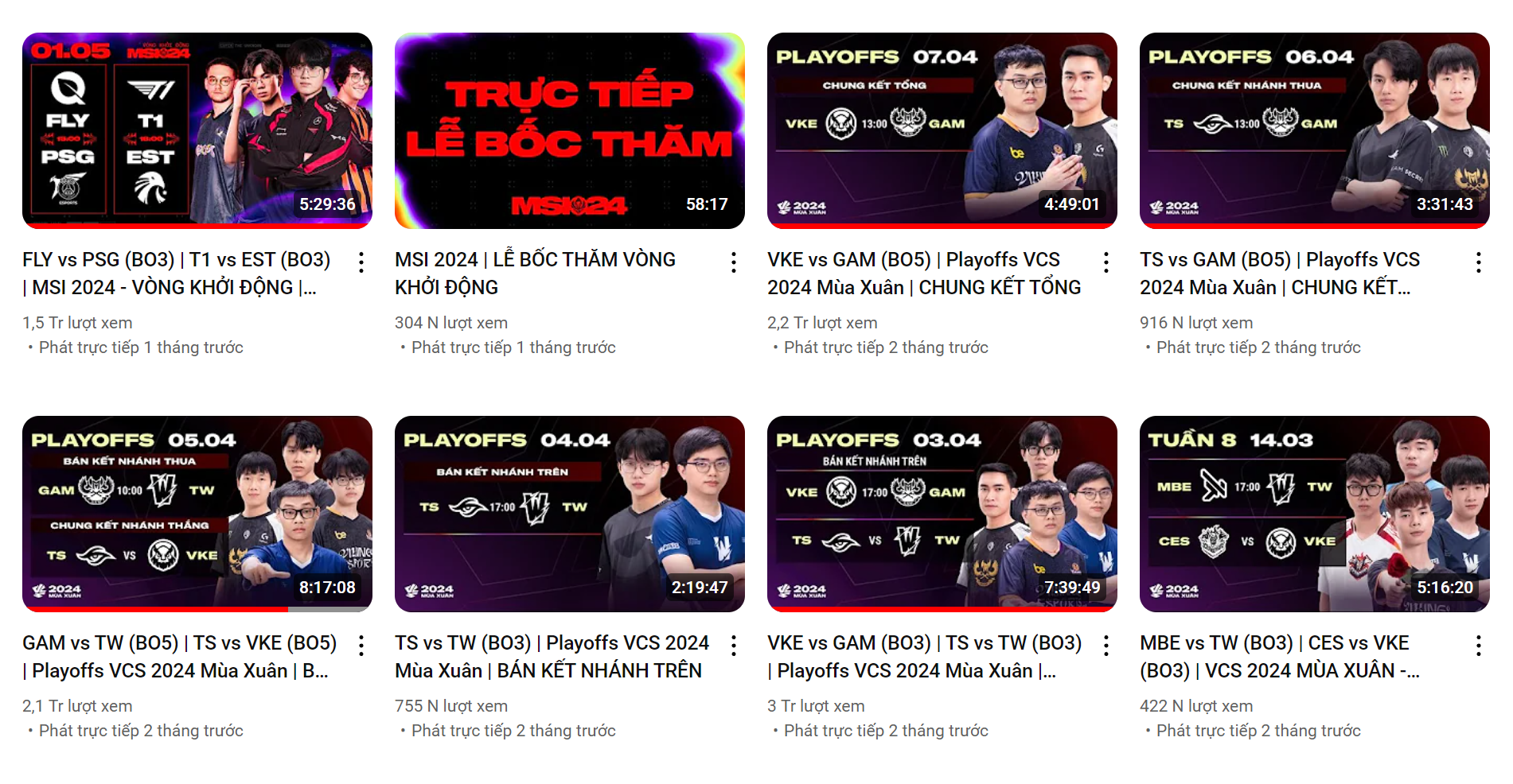 The views of VCS live live matches are always quite high
