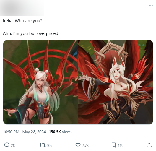 There is an opinion that Riot is poor when the Skin Ahri Hol is also almost like Irelia Vu Sword Master