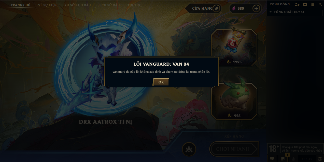 Error occurs on both Riot game systems including League of Legends and Valorant