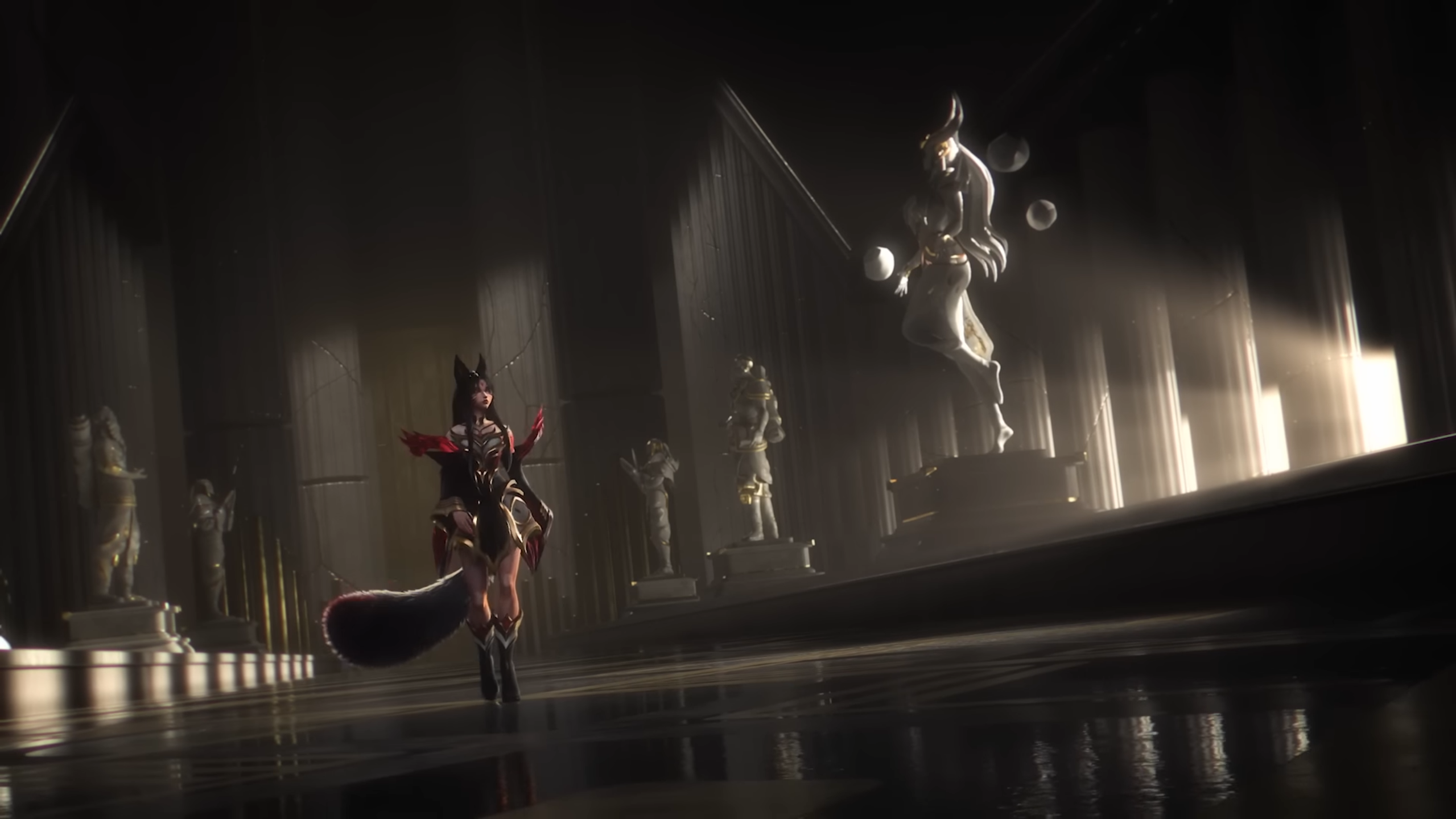 Surrounded by statues of Ryze, Syndra ... - Also familiar generals of Faker