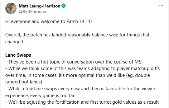 The representative of Riot announced the changes in the update of November 14 and one of which was to change the amount of gold from the armor as well as the first pillar to limit the abuse of the Meta island