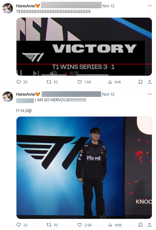 She posted a lot of articles about T1 in Worlds 2023
