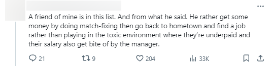 "Among the players named one of my friends. He himself once asserted to me that "It is better to find a big shot through the arrangements, then retire and find other jobs to do more than to play in a Toxic environment with low salaries. In addition, the team was cut".