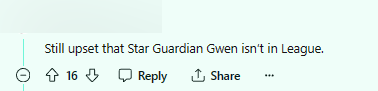 "Still not happy because there is no gwen of the star guards on the PC"