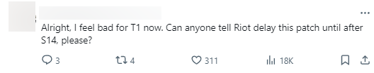 "Alright, I feel bad for T1 already. Can someone tell Riot to move this update after Worlds this year?"