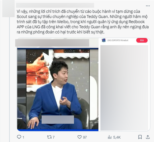 The page of LNG also posted a post with the implication of the famous male BLV of LPL to stop making harmful conjectures to the player without knowing the truth.