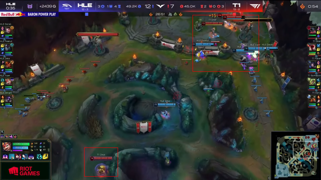 T1 regularly deployed in the direction of 4 people opposite the opponent and let ZEUS's Aatrox posted the back