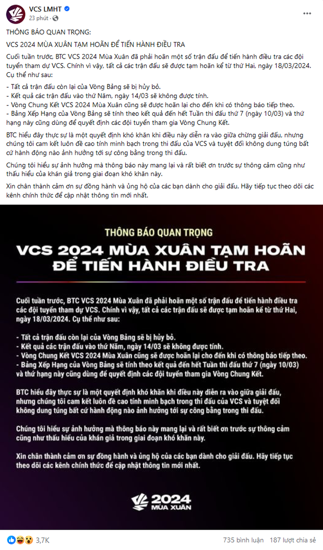 The VCS BTC officially announced the rest of the VCS group stage 2024