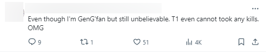 Fan gen.g could not believe that T1 could not have any defeated network