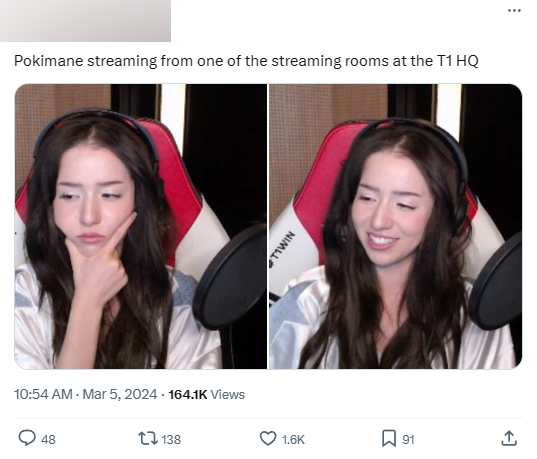 Pokimane was scanned at T1 headquarters