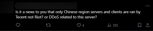 Immediately with comments mentioned "conspiracy" That maybe the DDOS case is related to the medium server or even Tencent and Riot