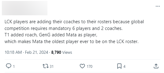 There is information gene.g has tried to reserve the reserve for the main team and T1 has confirmed the case of Roach
