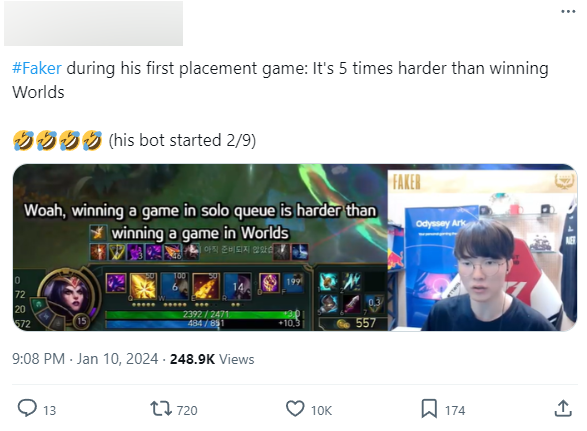 Faker also had to exclude: "Winning a single ranking is harder than winning a Worlds Game"