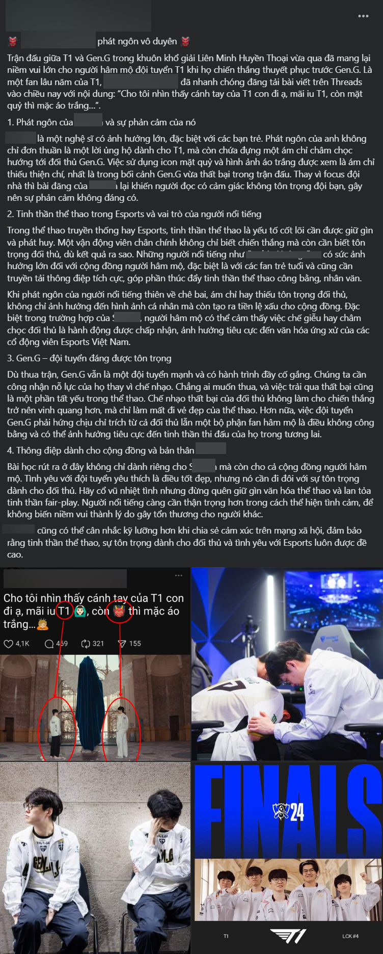 A person's post is probably the extremist fan of Gen.G or Anti-Fan T1 to attack the male artist S.