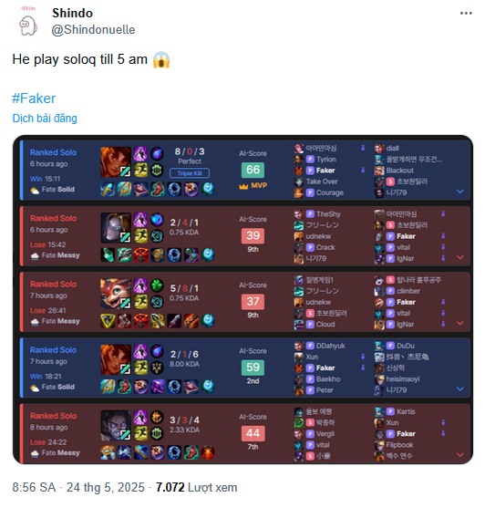 Faker climbed the rank all night all the time