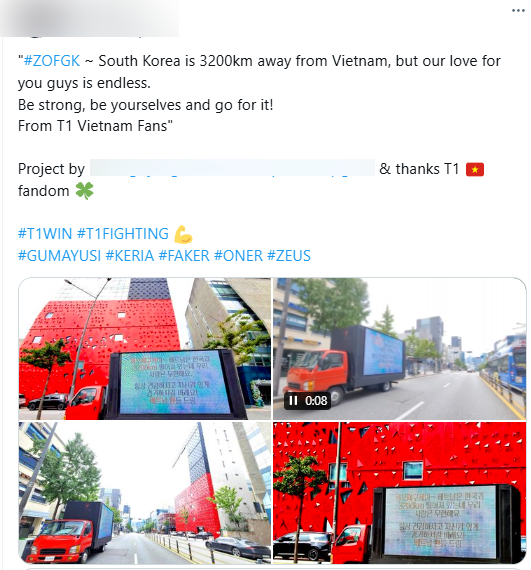 Female fans in Vietnam coordinate with T1 fans in Korea to perform trucks to support T1