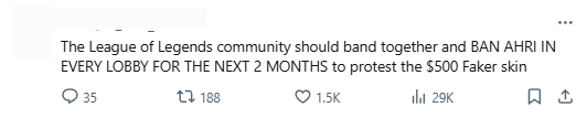The League of Legends community should be banned from Ahri in every match in the next 2 months to protest the $ 500 price for Faker's skin