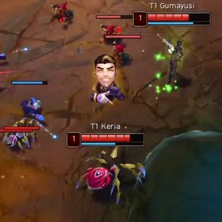 Keria expression Jayce Zeus in a situation of winning the match T1 - DRX recently