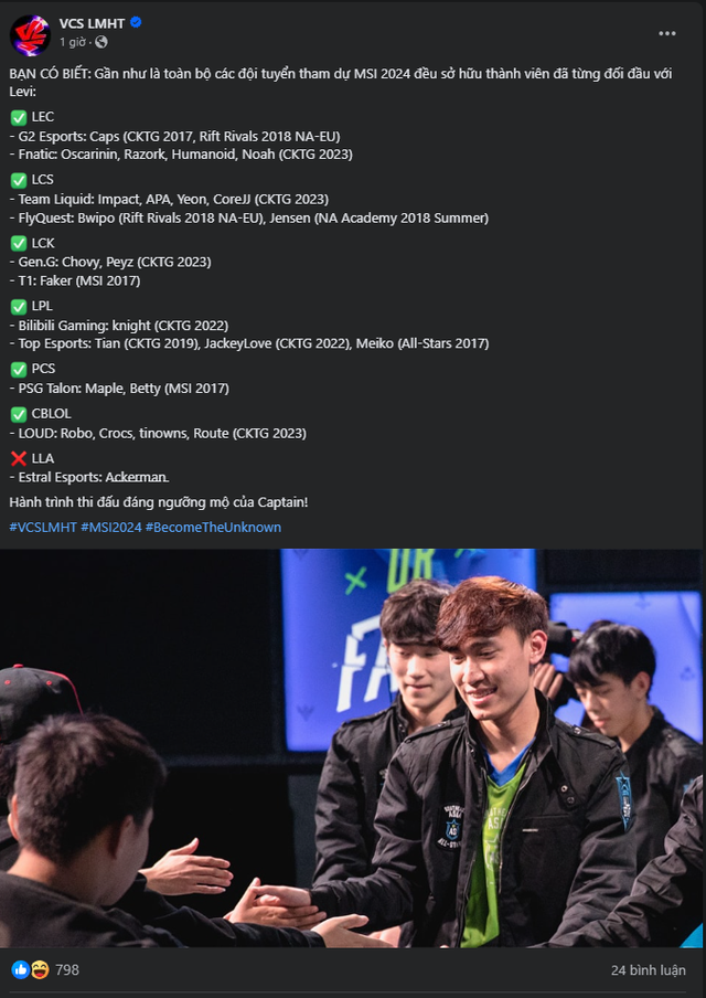 VCS Statistics almost all teams at MSI 2024 have members who have confronted Levi at least once