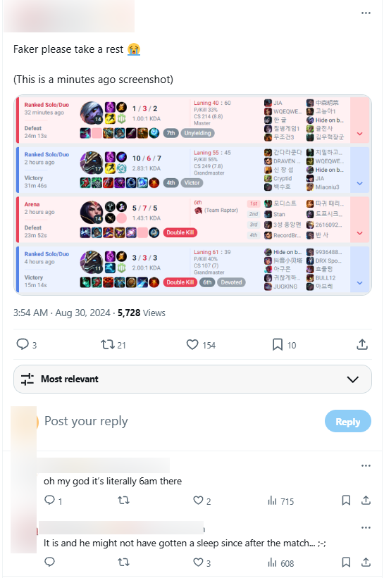 Fan discovered that Faker was try Hard throughout the night after the defeat of HLE until the morning