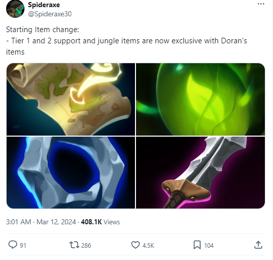 SPDERAXE (expert and very famous in the League of Legends Hunting and owning LOL Wiki page) said that Riot will ban forests as well as support to find Doran in the beginning of the game.
