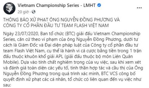The most negative penalty that VCS has ever given under Garena will only have a fine of the Flash team owner but is a violation of the coalition team.