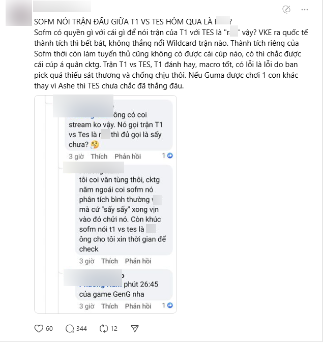 Sofm was criticized by some T1 fans for 