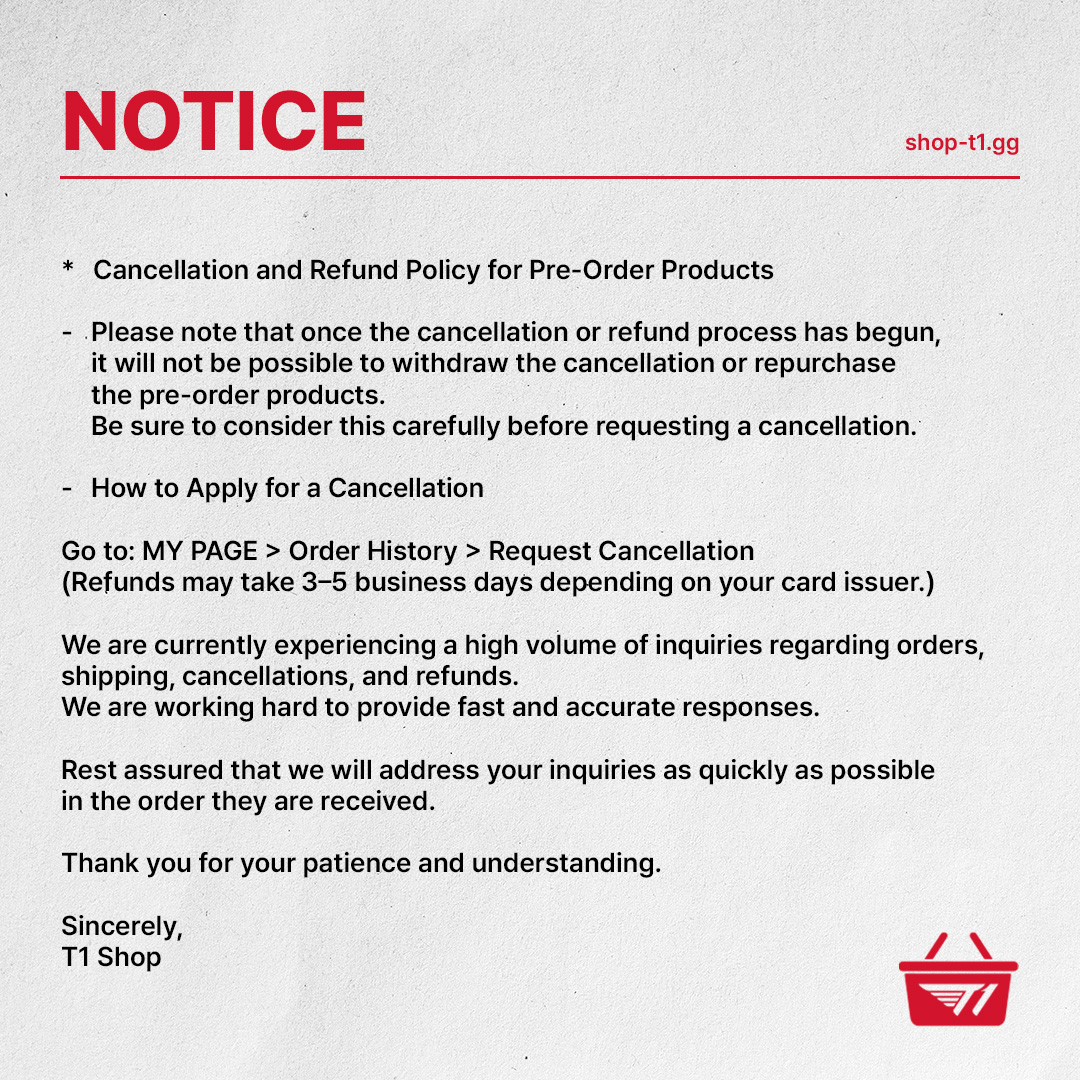 T1 instructs fans to cancel Pre-Order related items ZOFGK if you want after the transfer