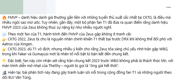 After the transfer drama, there was a T1 fan analyzing the FMVP value of Zeus