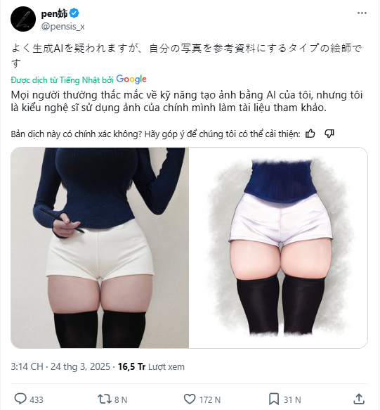 The female artist used to dress as a character to verify that she did not use anyone to paint