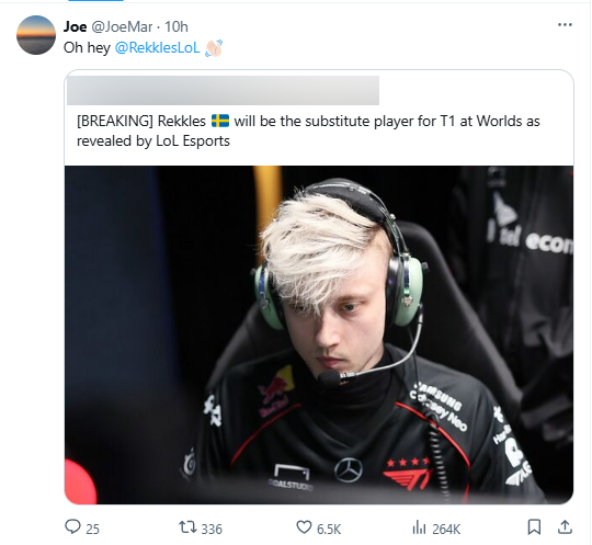 CEO Joe Marsh of T1 also retweet a post about Rekkles information will join Worlds 2024 as T1's preparatory status