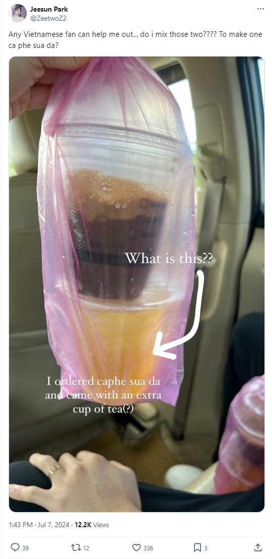 MC Jeesun Park's turn also visited Vietnam and she was very confused when buying iced milk coffee but had an additional cup of iced tea with