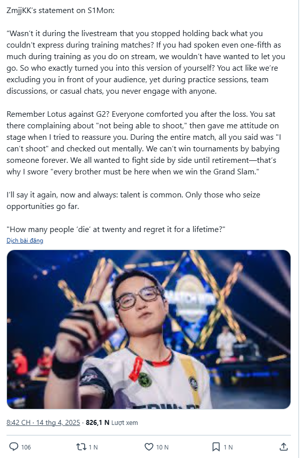 The world champion Esports was condemned by the whole team for attitude "opposition"Streaming badly in teammates- Photo 2.
