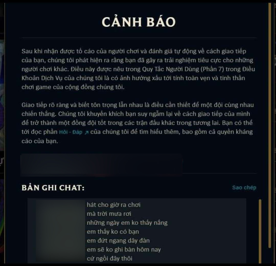 A gamer is banned from chatting when typing the lyrics of sweet band