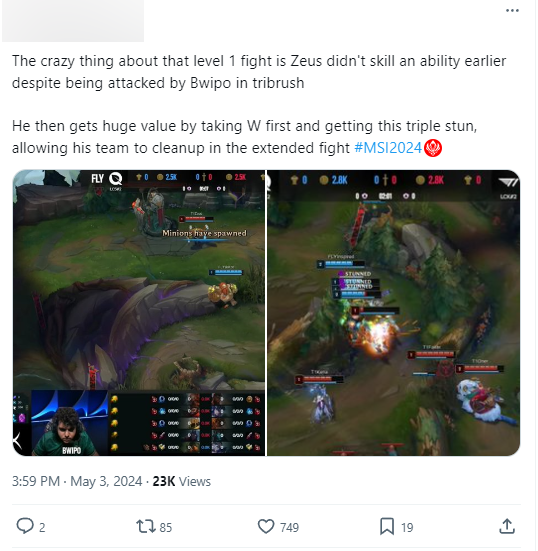 "The crazy thing is that Zeus does not raise any skills even when Bwipo hidden in dust attack. Then he lifted and w first and had a stun 3 for his teammates to clean up the battlefield"